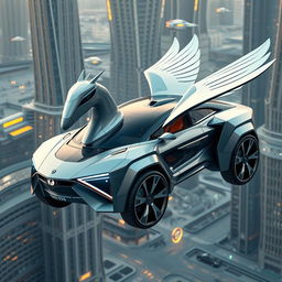 A futuristic flying SUV designed to resemble a Pegasus