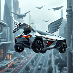 A futuristic flying SUV designed to resemble a Pegasus