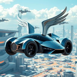 A futuristic flying car designed to resemble a griffin