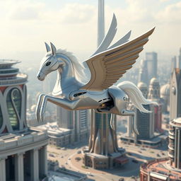 A futuristic flying drone designed to resemble a Pegasus