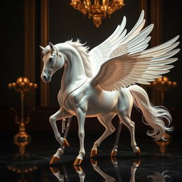 A luxurious and elegant depiction of a Pegasus inspired by the Spirit of Ecstasy