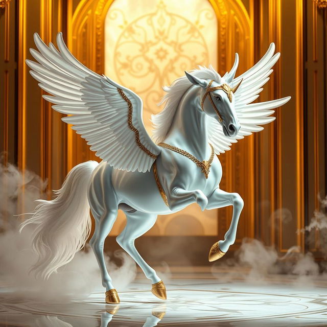 A luxurious and elegant depiction of a Pegasus inspired by the Spirit of Ecstasy