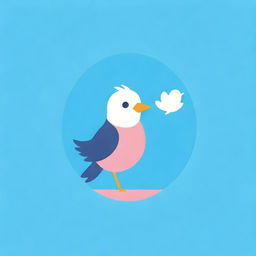 Create a playful and attractive logo for a Telegram channel featuring a cute, humorous bird in shades of blue and pink, perched on a vibrant, blossoming flower.