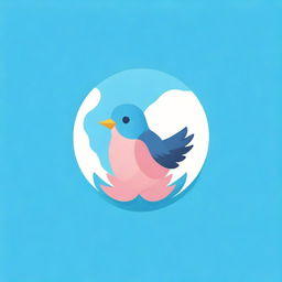 Create a playful and attractive logo for a Telegram channel featuring a cute, humorous bird in shades of blue and pink, perched on a vibrant, blossoming flower.