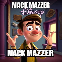 An animated Disney movie poster meme featuring a character named Mack Mazzer