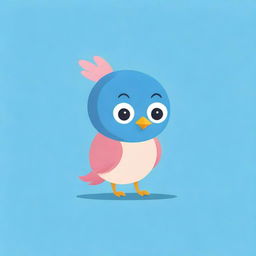 Design a quirky and adorable logo for a Telegram channel showcasing a cute blue-pink bird humorously sitting on a grasshopper, creating a uniqueness in the design.