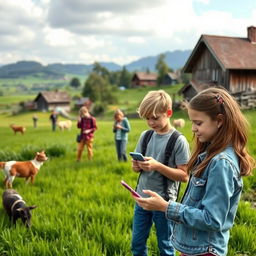 A picturesque countryside scene featuring Generation Z individuals