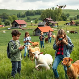 A picturesque countryside scene featuring Generation Z individuals