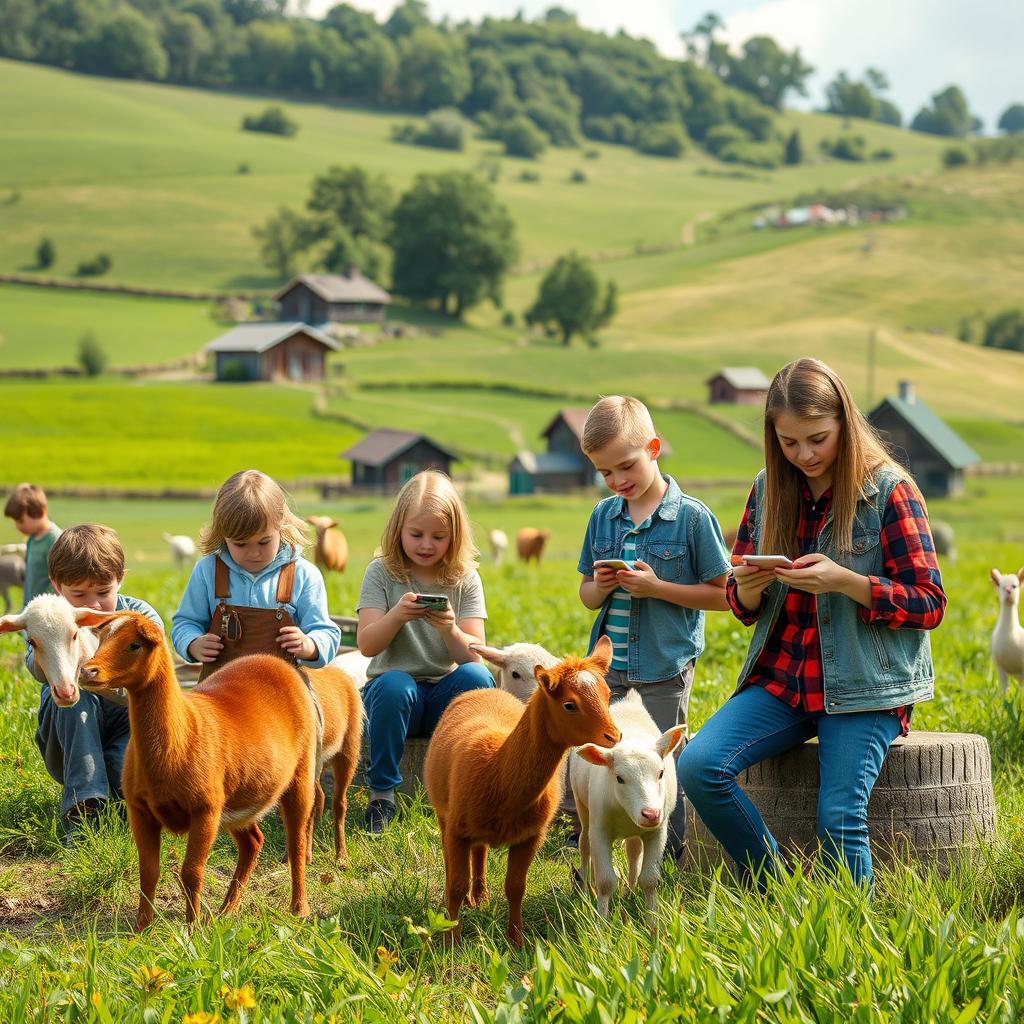 A picturesque countryside scene featuring Generation Z individuals