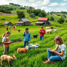 A picturesque countryside scene featuring Generation Z individuals