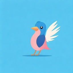 Design a quirky and adorable logo for a Telegram channel showcasing a cute blue-pink bird humorously sitting on a grasshopper, creating a uniqueness in the design.