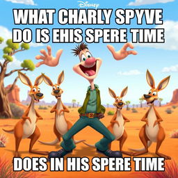 An animated Disney movie poster meme titled 'What Charly Spyve Does in His Spare Time'