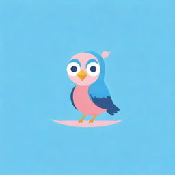 Design a quirky and adorable logo for a Telegram channel showcasing a cute blue-pink bird humorously sitting on a grasshopper, creating a uniqueness in the design.