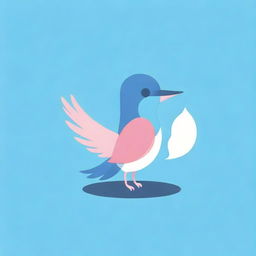 Forge a whimsical logo for a Telegram channel, featuring a charming blue-pink bird comically sitting astride a grasshopper, which adds a fun twist to the design.