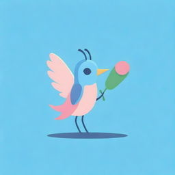 Forge a whimsical logo for a Telegram channel, featuring a charming blue-pink bird comically sitting astride a grasshopper, which adds a fun twist to the design.