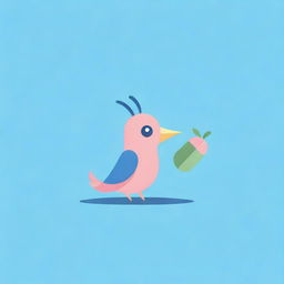 Forge a whimsical logo for a Telegram channel, featuring a charming blue-pink bird comically sitting astride a grasshopper, which adds a fun twist to the design.