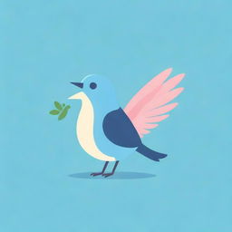 Forge a whimsical logo for a Telegram channel, featuring a charming blue-pink bird comically sitting astride a grasshopper, which adds a fun twist to the design.