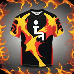 A volleyball jersey with a flame pattern design