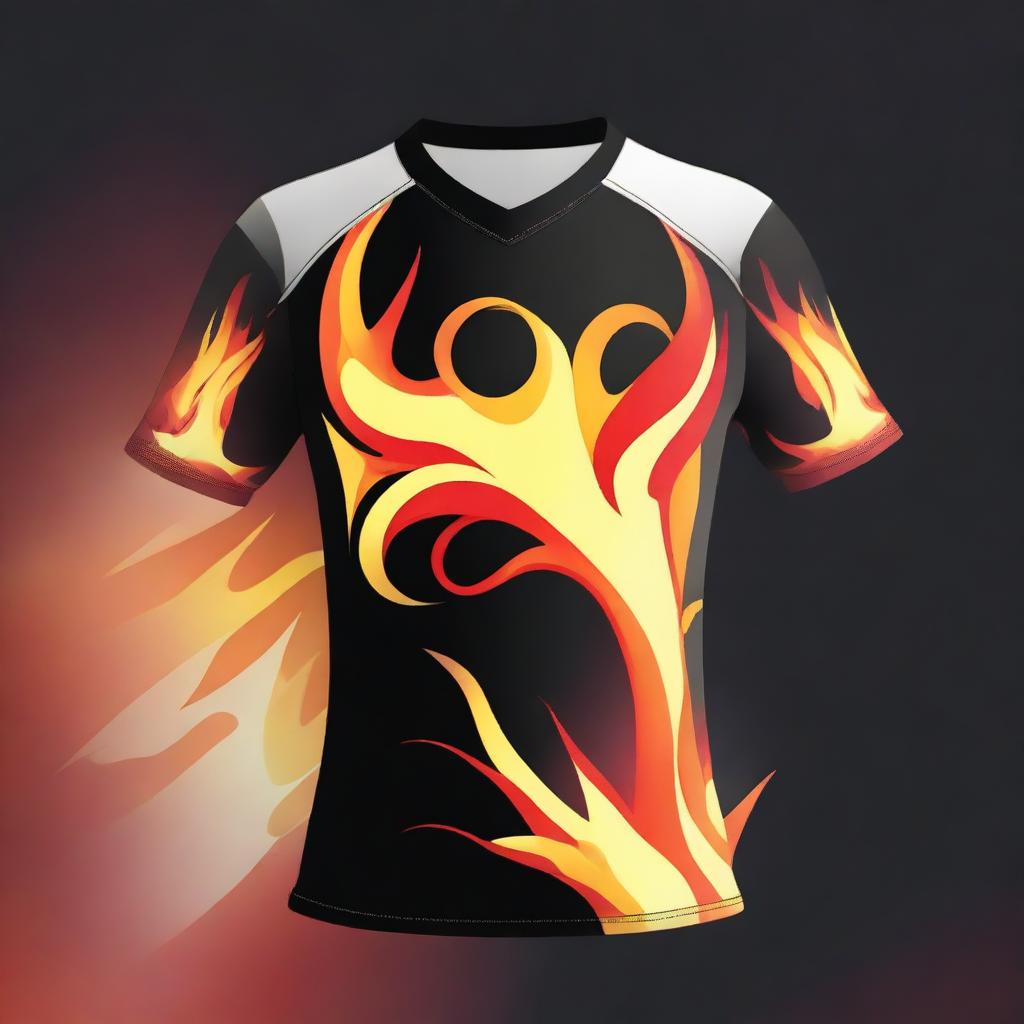 A volleyball jersey with a flame pattern design