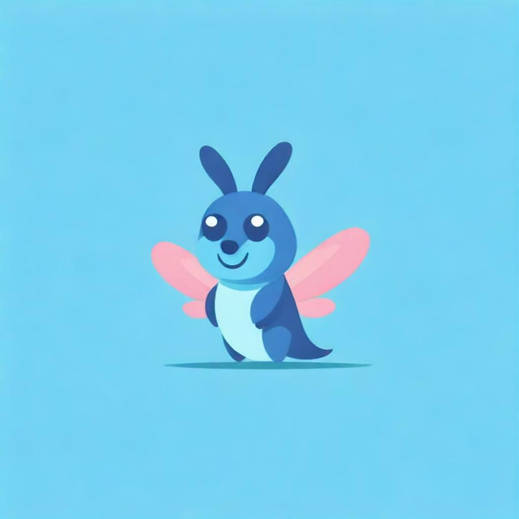 Craft a distinctive Telegram channel logo with a cute, funny grasshopper bird, emphasized with vivid shades of blue and pink, drawing attention and portraying an engaging sentiment.