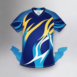 A volleyball jersey with a natural blue flame pattern design