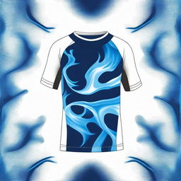 A volleyball jersey with a natural blue flame pattern design