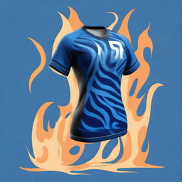 A volleyball jersey with a natural blue flame pattern design