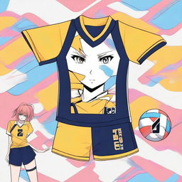 A volleyball jersey with an anime-inspired pattern design