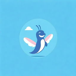 Create a unique, charming logo for a Telegram channel, featuring a grasshopper bird in amusing poses, rendered in tones of blue and pink for a lively, delightful finish.