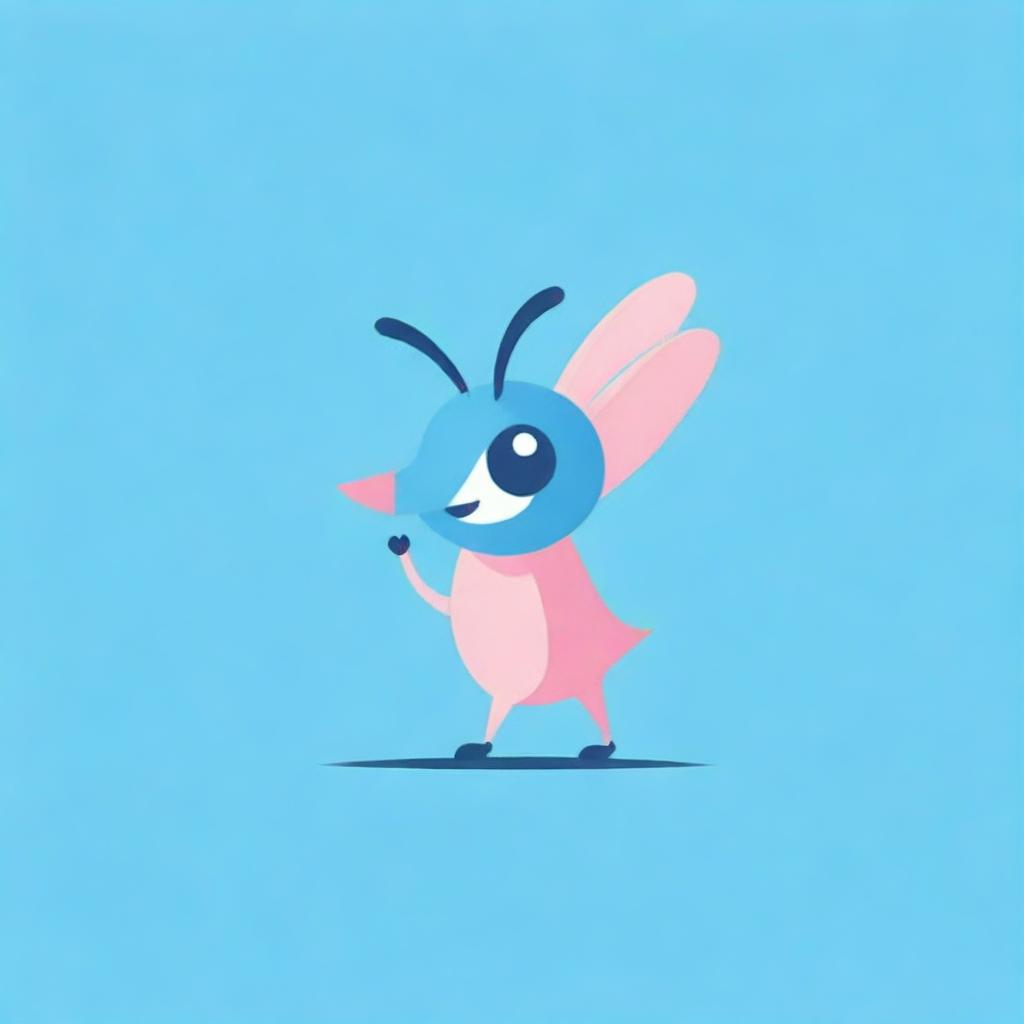 Create a unique, charming logo for a Telegram channel, featuring a grasshopper bird in amusing poses, rendered in tones of blue and pink for a lively, delightful finish.