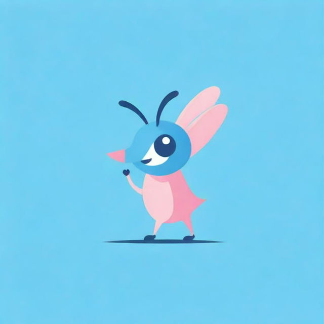 Create a unique, charming logo for a Telegram channel, featuring a grasshopper bird in amusing poses, rendered in tones of blue and pink for a lively, delightful finish.