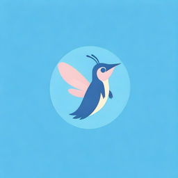 Create a unique, charming logo for a Telegram channel, featuring a grasshopper bird in amusing poses, rendered in tones of blue and pink for a lively, delightful finish.