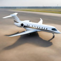 A luxurious private jet with the name 'THANUJ' engraved on the body