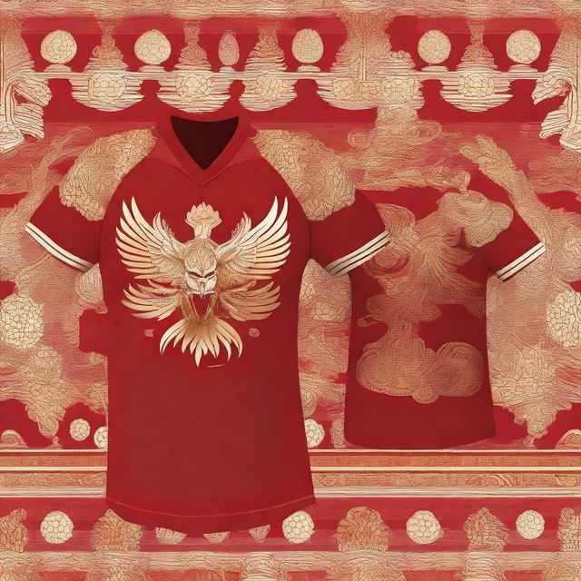 A volleyball jersey with a Garuda pattern design