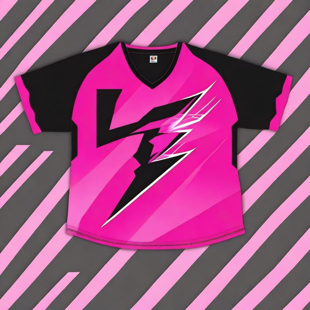 A volleyball jersey with a pink lightning bolt design