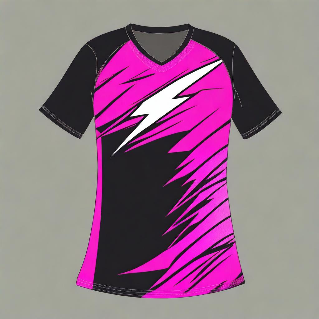 A volleyball jersey with a pink lightning bolt design