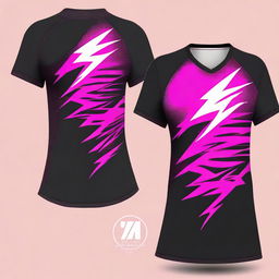 A volleyball jersey with a pink lightning bolt design