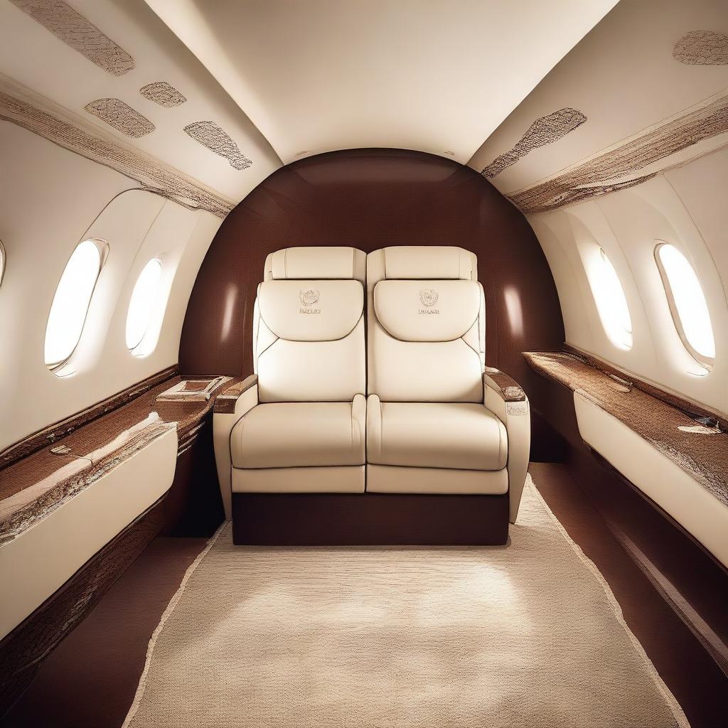 A luxurious private jet with the name 'THANUJ' engraved on the side of the jet