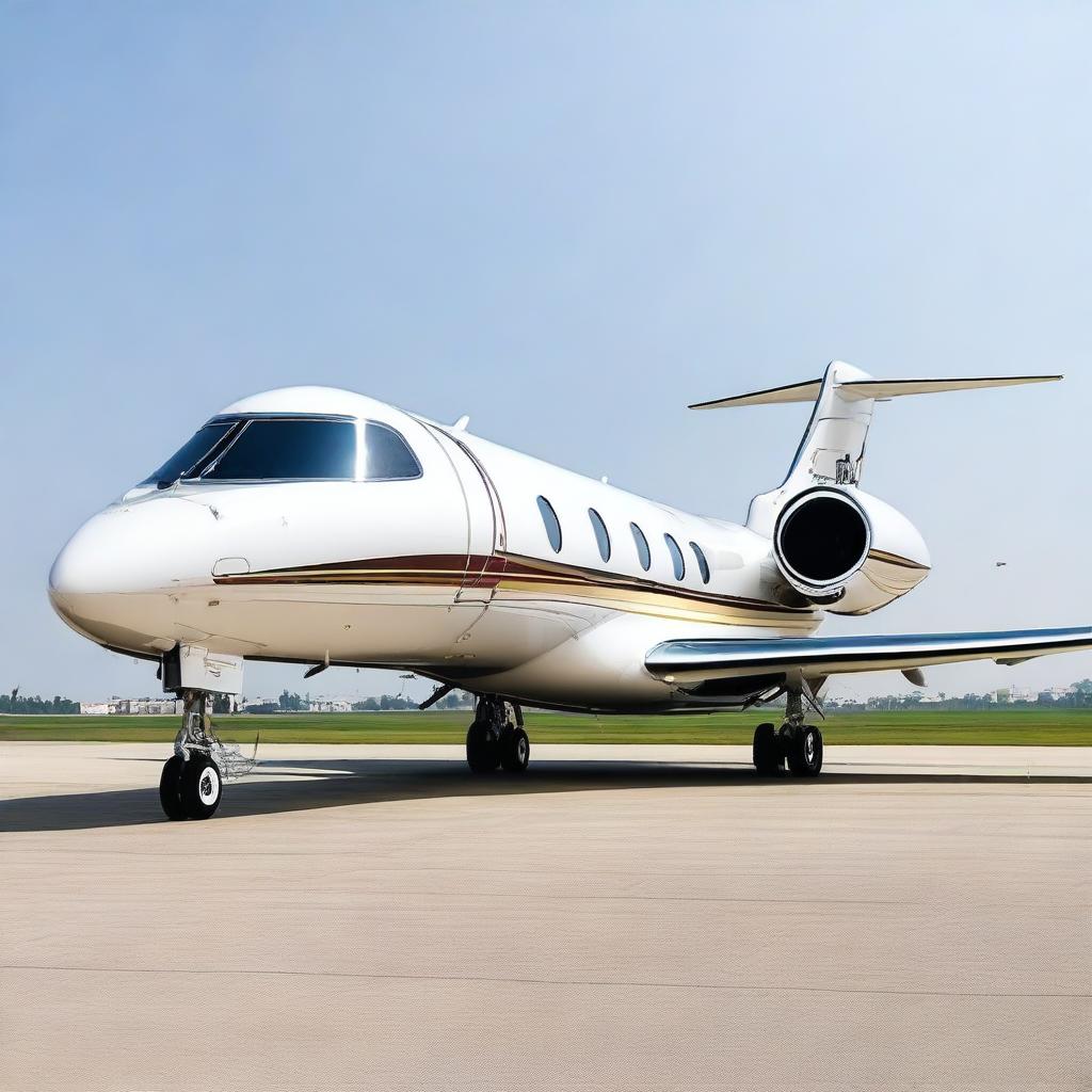 A luxurious private jet with the name 'THANUJ' engraved on its body