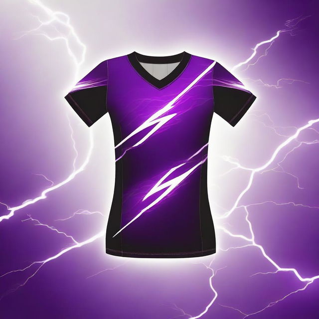 A vibrant and dynamic design for a volleyball jersey featuring a striking purple lightning bolt pattern