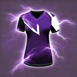 A vibrant and dynamic design for a volleyball jersey featuring a striking purple lightning bolt pattern