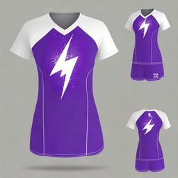 A glamorous and dynamic design for a volleyball jersey featuring a striking purple lightning bolt pattern