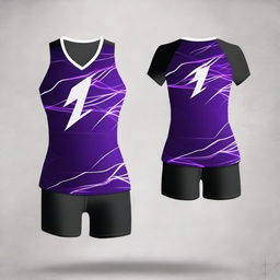 A glamorous and dynamic design for a volleyball jersey featuring a striking purple lightning bolt pattern