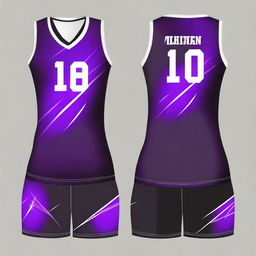 A glamorous and dynamic design for a volleyball jersey featuring a striking purple lightning bolt pattern