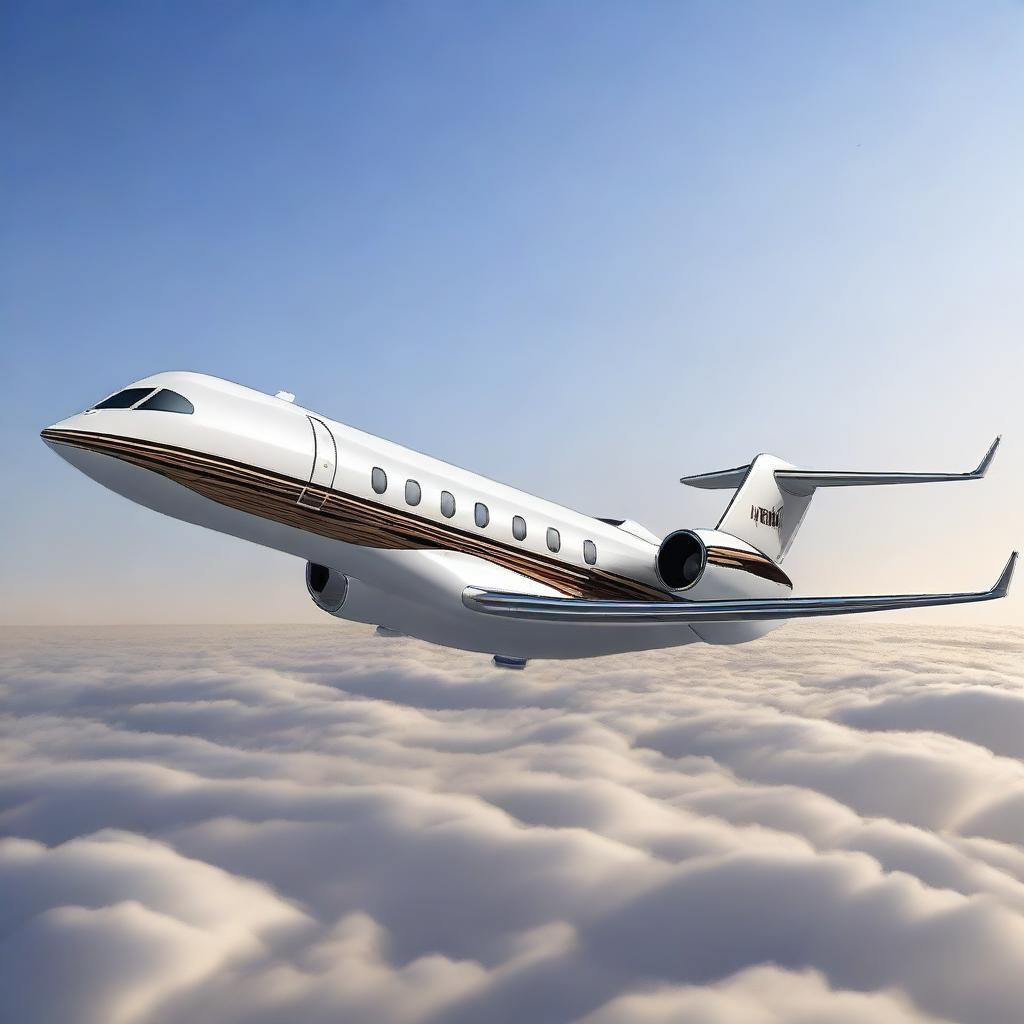 A luxurious private jet with the name 'THANUJ' engraved in large scale on the side of the jet