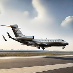 A luxurious private jet with the name 'THANUJ' engraved in large scale on the side of the jet