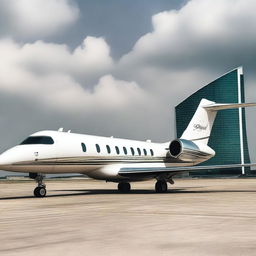 A luxurious private jet with the name 'THANUJ' engraved in large scale clearly on the side of the jet