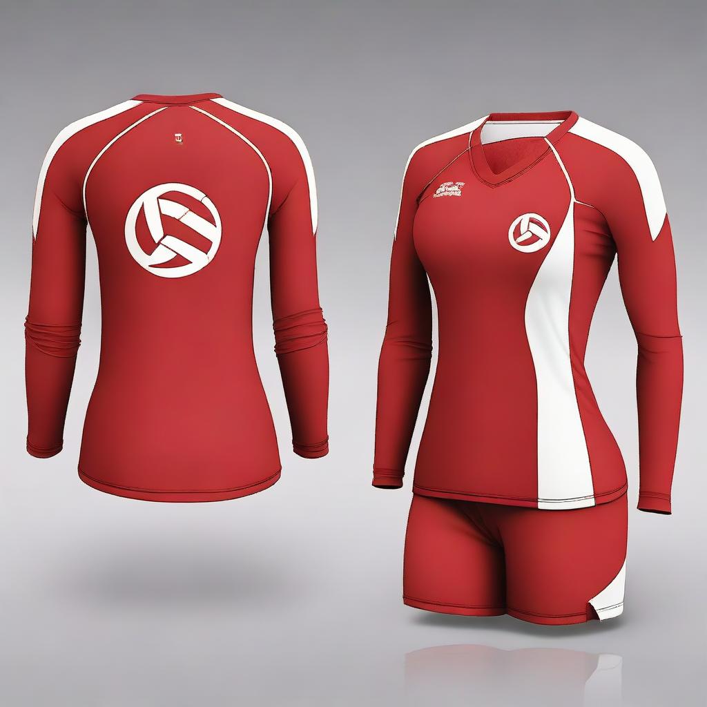 A volleyball jersey design featuring a natural red color scheme