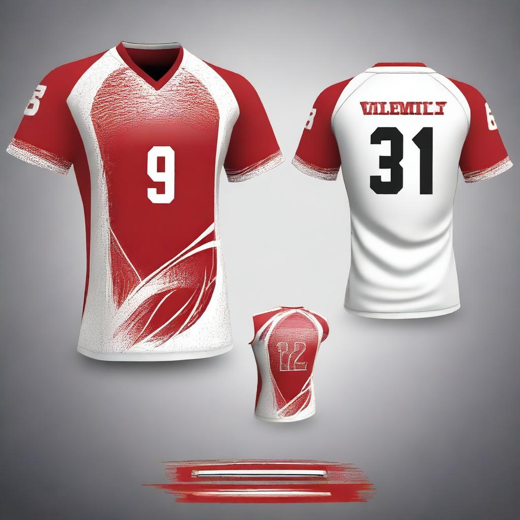 A volleyball jersey design featuring a natural red color scheme with a claw motif