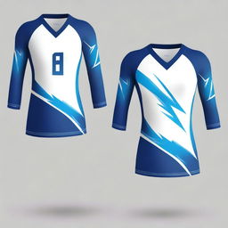 A volleyball jersey design featuring a natural blue color scheme with a lightning motif